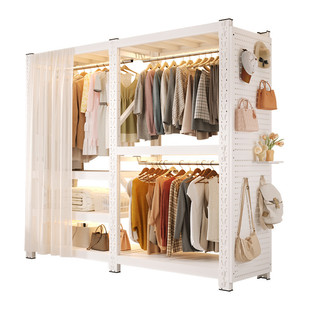 家用卧室货架衣柜开放式简易组装挂衣架钢制置物架多层衣物收纳柜