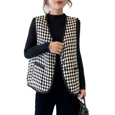 法式复古千鸟格小香风马甲女