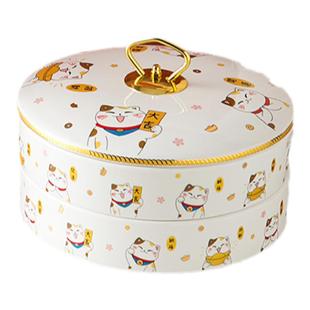 迈卡伦 陶瓷 新年轻奢干果盘分格客厅干果盒用糖果零食收纳盒