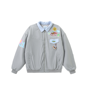 LAMLICKA小狗公仔灰色外套oversize美式复古飞行夹克工装松弛感潮