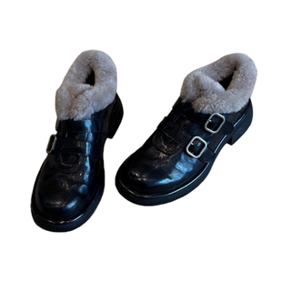 小众英伦风双皮带毛毛鞋2026年秋冬新款加绒小皮鞋粗跟单鞋女棉鞋