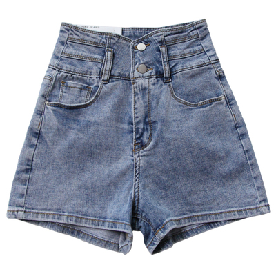 巨好看风双扣设计春季牛仔短裤