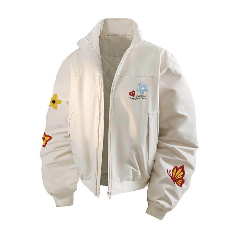 查尔斯桃心蝴蝶印花立领棉服外套