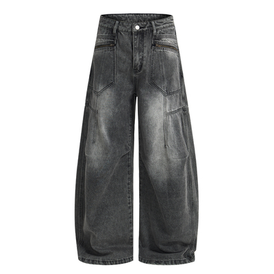 ISTURE美式复古高街vibe解构做旧弯刀牛仔裤男女宽松休闲阔腿长裤