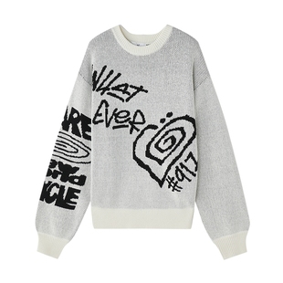 SLY 2024冬季新品街头涂鸦宽松毛衣针织衫女030HAA70-4221