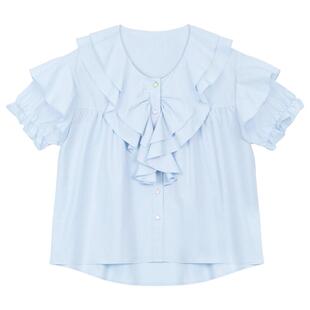 KEIKO 法式小资荷叶边蓝色衬衫夏季新通勤穿搭独特超好看单穿小衫