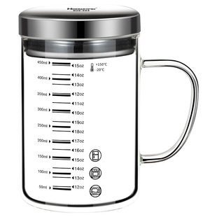 高硼硅玻璃马克杯带盖男女生牛奶咖啡杯子办公室泡茶杯带刻度水杯