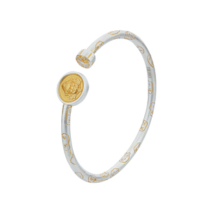 顺庆银楼足银S9999女款添福手镯新中式描金开口手镯送女友礼物