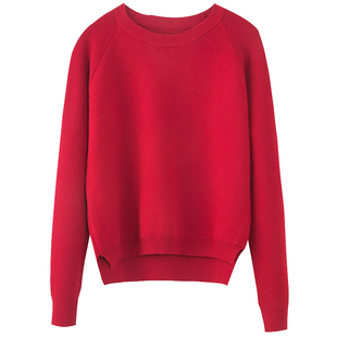 短款毛衣女宽松外穿秋冬女装套头百搭前短后长开叉上衣打底针织衫