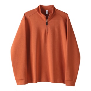 LUUD 爱马橙色7A抗菌水洗棉长袖卫衣净版休闲男士半拉链立领上衣