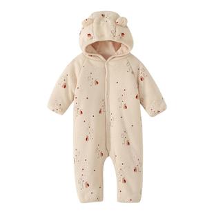 北欧风婴儿棉服连帽连体衣宝宝外出服夹棉加厚保暖纯棉秋冬外套ks