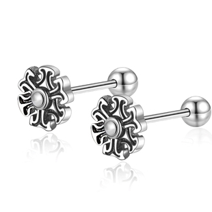 925纯银耳钉男高级感复古做旧鼎纹潮男耳骨钉个性2025年新款耳饰