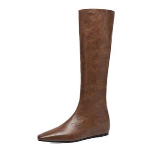 达芙妮尖头巨好看长筒高筒长靴2026新款女款秋冬季骑士加绒女靴子