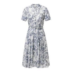 VGRASS维格娜丝秋季新款【12姆米】丝棉纺茹尹印花连衣裙收腰长裙