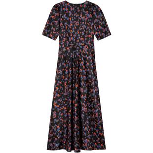 LK BENNETT黑色连衣裙2025年夏新款褶裥抽褶A字摆气质优雅泼墨印