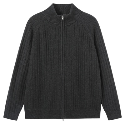 MOSEALAND羊毛混纺立领条纹毛衣