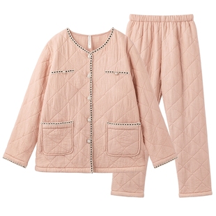 玛伦萨加绒保暖睡衣女冬季新款开襟不臃肿加厚家居服套装棉服外穿