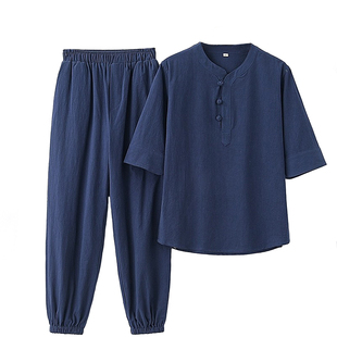 春夏季棉麻唐装男女款中长袖套装禅服中国风海青居士中式复古汉服