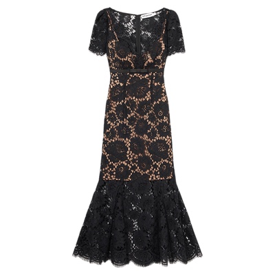 self-portraitV领短袖蕾丝连衣裙