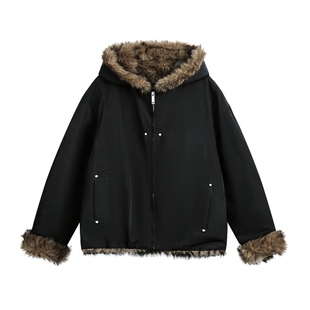 NEVERNEED座山雕解构毛领棉衣男秋冬季美式加厚保暖棉服外套