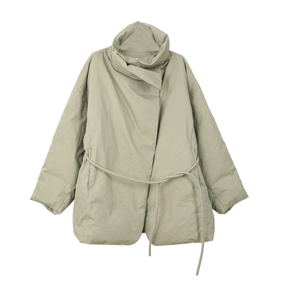 立领系带羽绒服女中长款保暖