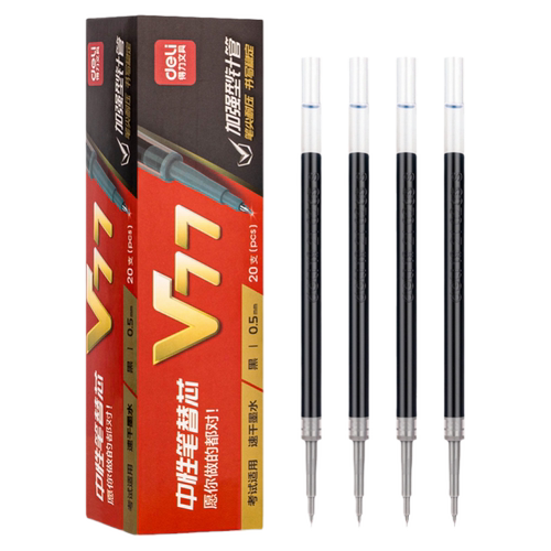 得力v77连中三元st笔头笔芯黑色速干0.5加强型针管按动中性笔芯v1黑笔按动笔笔芯考试专用水性葫芦头碳素笔芯