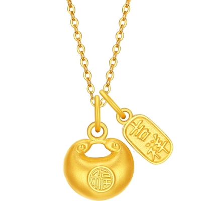 潮宏基臻金弘小胖福足金项链金坨坨黄金坠链如意吊坠生日礼物计价