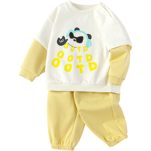 巴拉巴拉宝宝运动套装假两件卫衣裤子春秋新款童装男女童儿童衣服