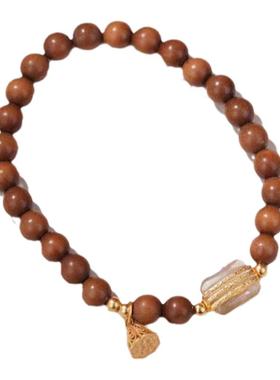 银镀金莲蓬手链檀木古风天然香味