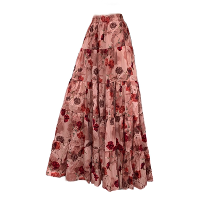 碎花拼接百褶a字裙垂感大摆长裙