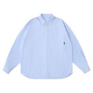 warmtrees支线TreesBasic蓝白竖条纹简约纹理感百搭长袖衬衫外套