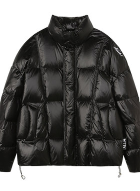 ALLIN 黑色短款立领羽绒服男款冬季加厚保暖面包服高级感情侣外套
