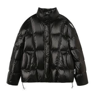 ALLIN 黑色短款立领羽绒服男款冬季加厚保暖面包服高级感情侣外套