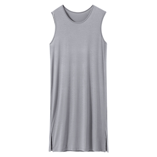 男士睡裙睡袍浴袍薄款冰丝睡衣莫代尔晨袍无袖长袍大码夏季家居服