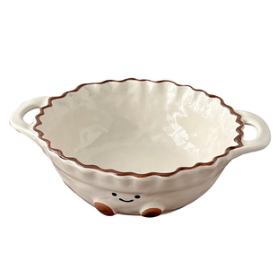 糖小姐 高颜值可可豆双耳碗陶瓷大碗防烫泡面碗沙拉碗汤碗大面碗