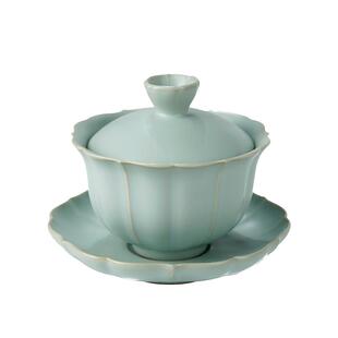 青澹汝窑三才盖碗景德镇陶瓷大号功夫茶具天青色汝瓷泡茶碗礼盒装