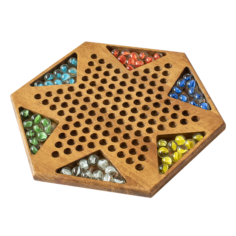 跳棋玻璃珠高档跳棋儿童益智木质棋盘大号大人版亲子弹子木珠跳棋