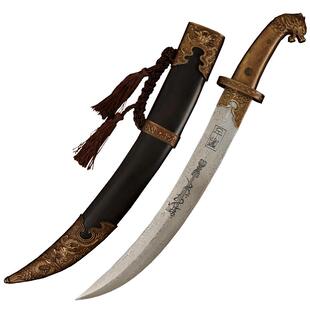 龙泉古羽刀剑蒙古弯刀大汗可汗花纹钢短刀黑檀装饰收藏长刀未开刃
