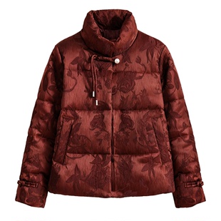 妍影羽绒服短款立领保暖中老年女装红色中式国风2025新款外套妈妈