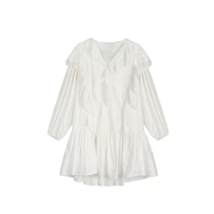 复古白色荷叶边连衣裙女2026年新款小个子法式初恋娃娃领仙女裙子