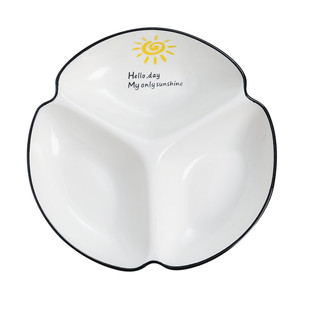 日式家用陶瓷分隔盘菜盘小清新三格餐盘一人食成人早餐饭盘水果碟