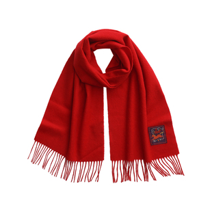 ELLE马年新年100%羊毛围巾女款冬季保暖大红色围脖送礼礼盒装新款