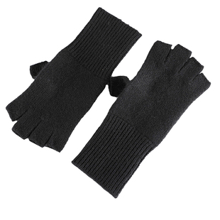 纯羊绒露指手套冬天女半指保暖开车写字漏指羊毛半截冬季手套薄款