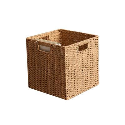 仿藤收纳箱筐翻盖简约中古原木风