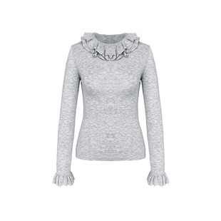 Narratorgirls立体花边针织长袖打底衫百搭显瘦收腰简约复古冬季