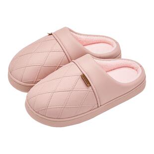 抗菌防臭棉拖鞋女士秋冬季2025新款家居保暖防水防滑皮面男士棉拖