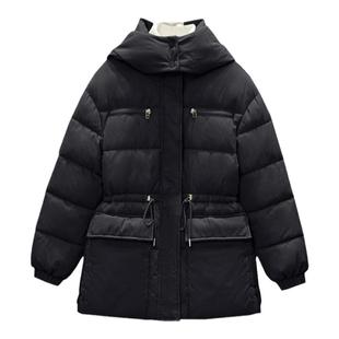 高端棉衣女中长款2025冬季新款宽松加厚抽绳收腰休闲连帽保暖外套