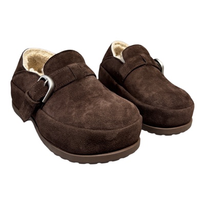 新款厚底勃肯鞋加绒羊毛乐福鞋