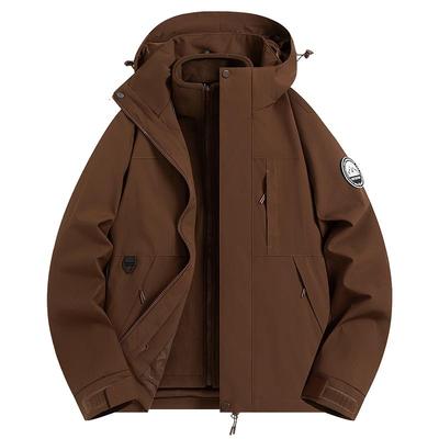 稻草人棕色冲锋衣男2025新款春秋冬三合一防风防水登山服外套女士