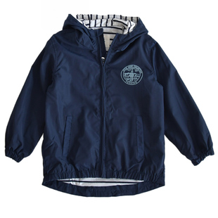 简约百搭款~男童双层风衣休闲外套儿童深蓝夹克短款连帽外衣